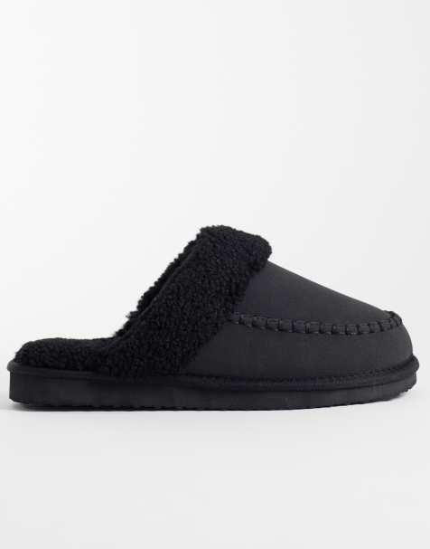 ASOS DESIGN Mule-Slipper mit Kragen und Zierstich-Details in Schwarz - view 1