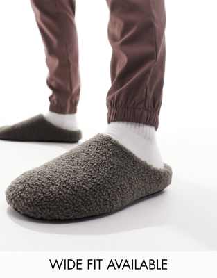 ASOS DESIGN mule slippers in all over brown borg - ASOS Price Checker