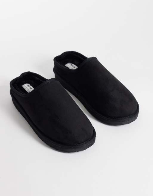 ASOS DESIGN mule slippers in black microfibre with faux fur lining, 2 of 4