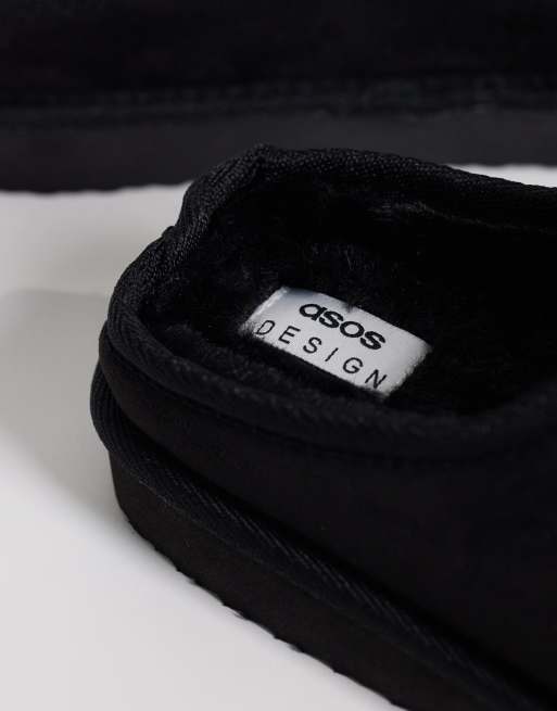 ASOS DESIGN mule slippers in black microfibre with faux fur lining, 3 of 4