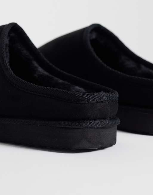 ASOS DESIGN mule slippers in black microfibre with faux fur lining, 4 of 4