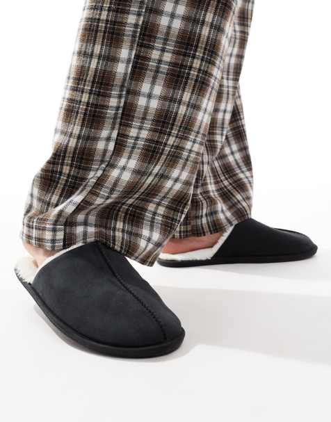 ASOS DESIGN  mule slippers in black with faux shearling lining - view 1