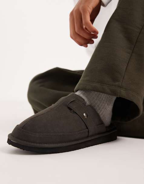 ASOS DESIGN mule slippers in black with strap - view 1