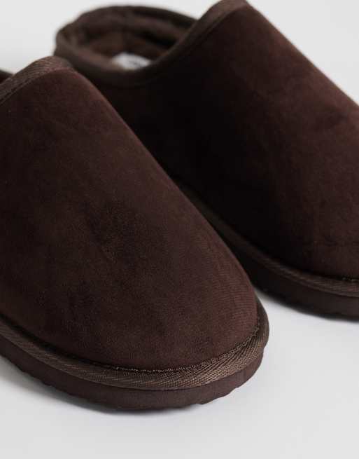 ASOS DESIGN mule slippers in brown microfibre with faux fur lining, 4 of 4