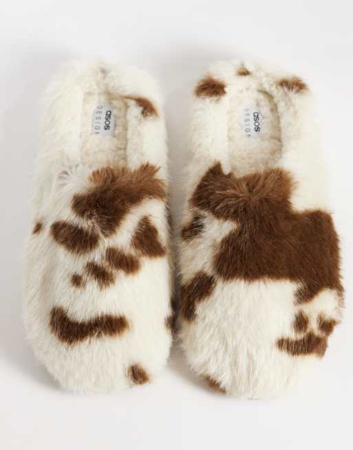 ASOS DESIGN mule slippers in cow print faux fur, 2 of 4