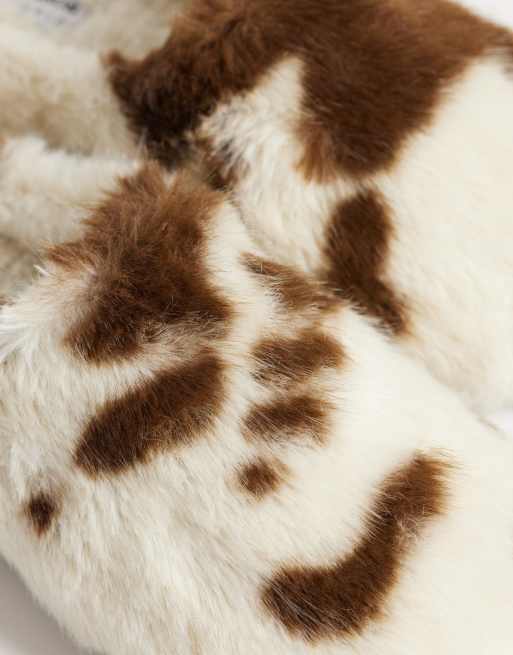 ASOS DESIGN mule slippers in cow print faux fur, 3 of 4