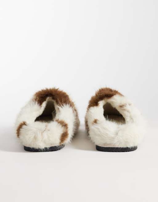 ASOS DESIGN mule slippers in cow print faux fur, 4 of 4