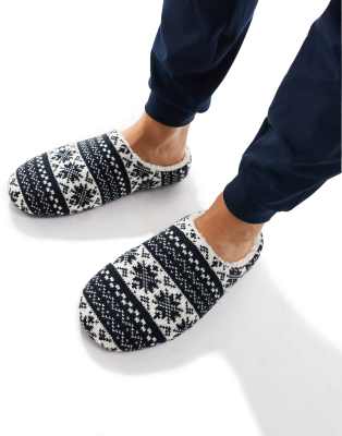 ASOS DESIGN mule slippers in fairisle knit