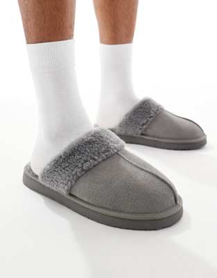 Asos Design Mule Slippers In Gray