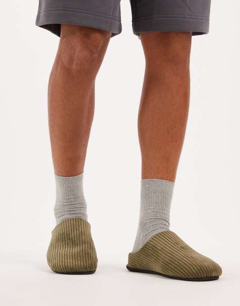 ASOS DESIGN mule slippers in khaki green cord - view 1