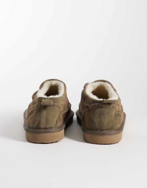 ASOS DESIGN mule slippers in khaki suede with cream lining, 4 of 4