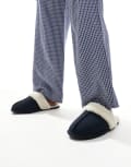 [ASOS DESIGN] ASOS DESIGN mule slippers in navy suede with faux shearling lining 39 Navy
