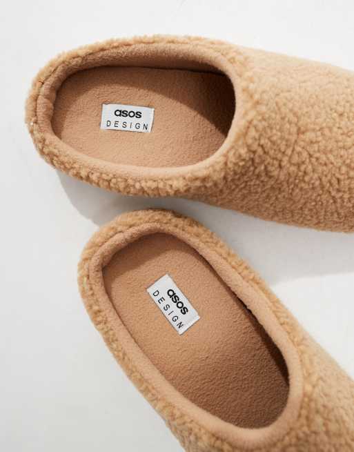 ASOS DESIGN mule slippers in tan borg ASOS