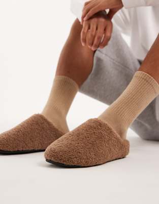 Asos Design Mule Slippers In Brown