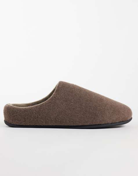 ASOS DESIGN mule slippers on chocolate felt - view 1