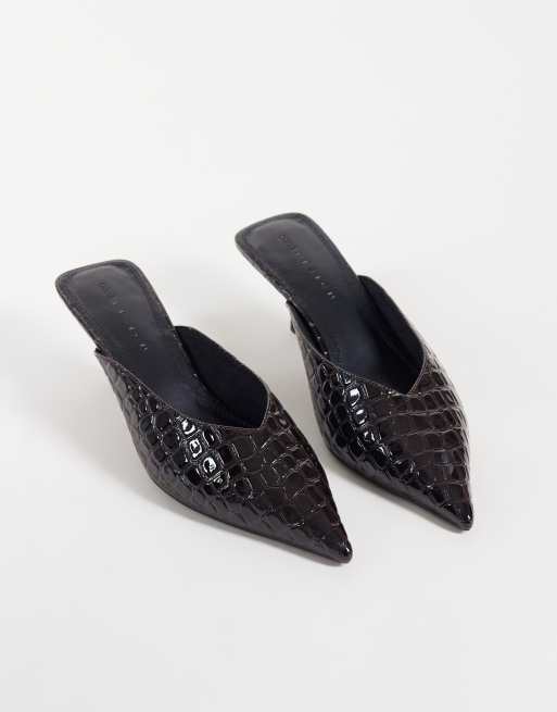ASOS DESIGN mules à talon kitten pointu effet croco chocolat, 2 de 4