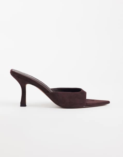 ASOS DESIGN - Mules de punta con tacón en ante sintético chocolate - view 1