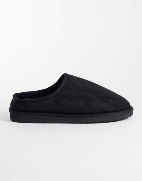ASOS DESIGN mules i svart mikrofiber med foder i fuskpäls - view 1
