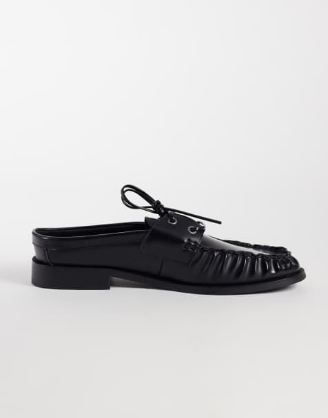 ASOS DESIGN mules met veters en gerimpelde details in zwart - view 1