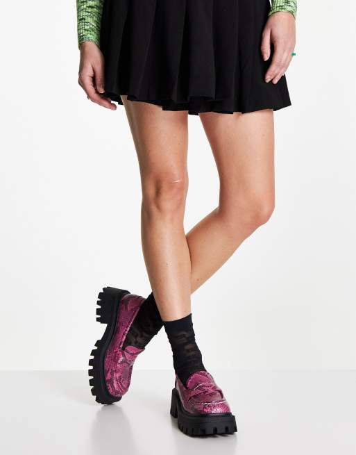 ASOS DESIGN – Mulled – Loafer in rosa Schlangenmuster mit dicker Sohle