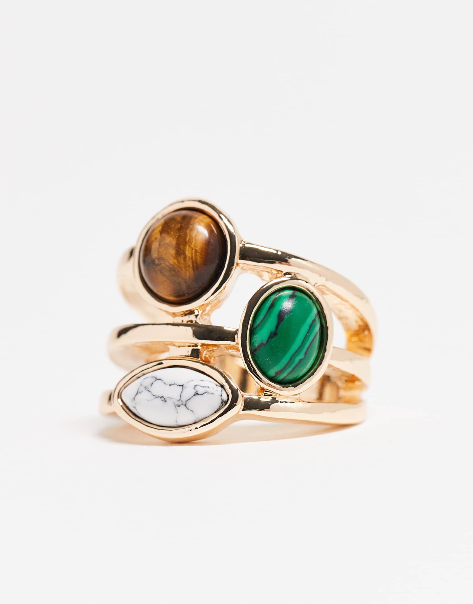  Многополосное кольцо ASOS DESIGN с искусственными полудрагоценными камнями золотистое