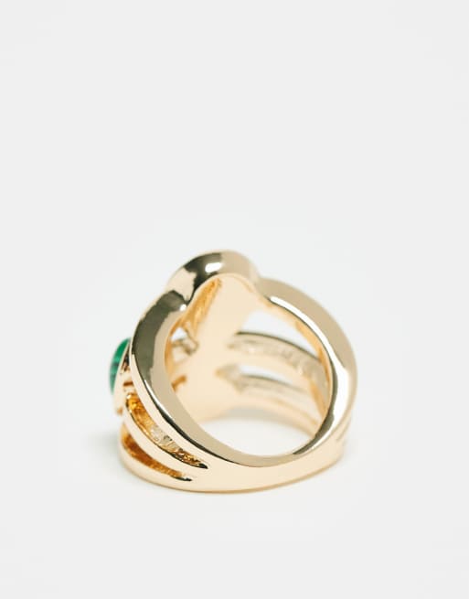 ASOS DESIGN multi band ring with faux semi precious stones in gold tone