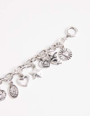 Asos Design Multi Charm Bracelet In Silver