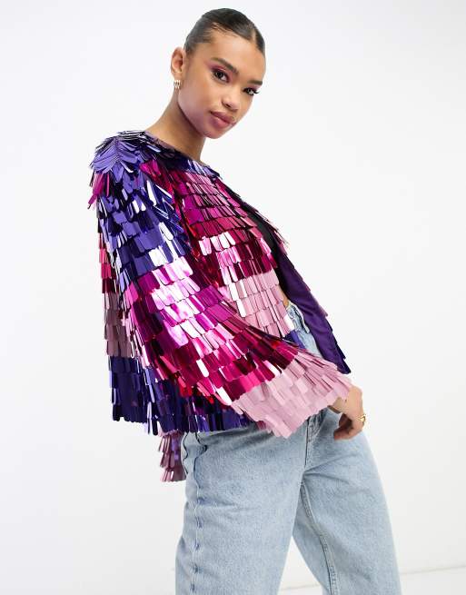 ASOS DESIGN multi coloured ombre sequin festival jacket