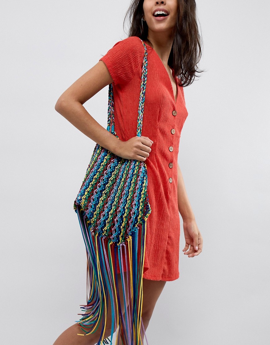 ASOS DESIGN multi coloured tassel shopper bag