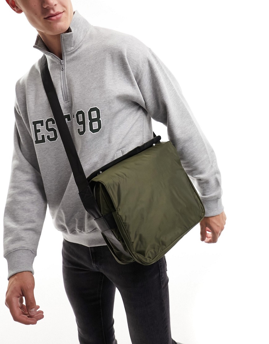 ASOS DESIGN multi compartment messenger bag in khaki-Green