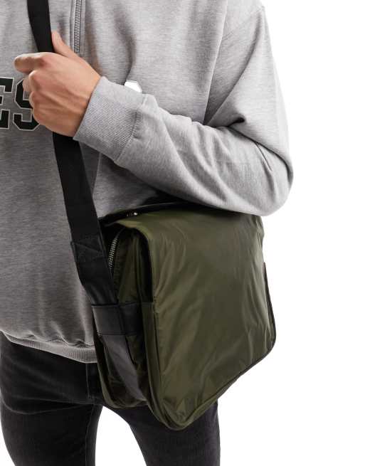 ASOS DESIGN multi compartment messenger bag in khaki