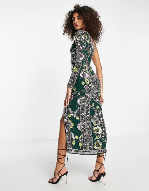 ASOS Belted Midi Dress with Split Cap Sleeve in Occasion Floral