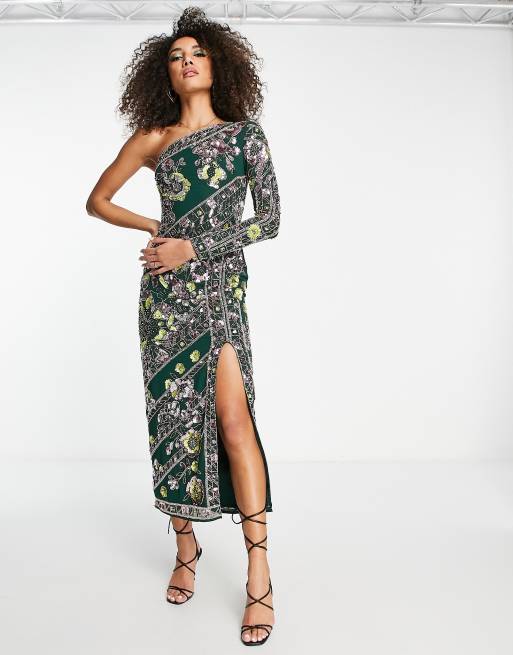 Asos green floral midi dress online