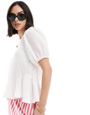 Asos Design Multi-functional Puff Sleeve Blouse In Off White