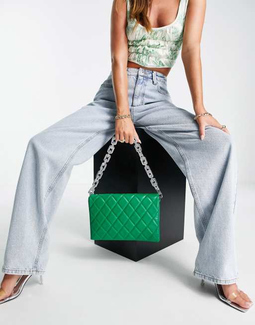 ASOS DESIGN cross-body camera bag with webbing strap in green croc