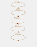 [ASOS DESIGN] ASOS DESIGN multi-pack bracelets with fine chains and charm drop details in gold tone No Size GOLD