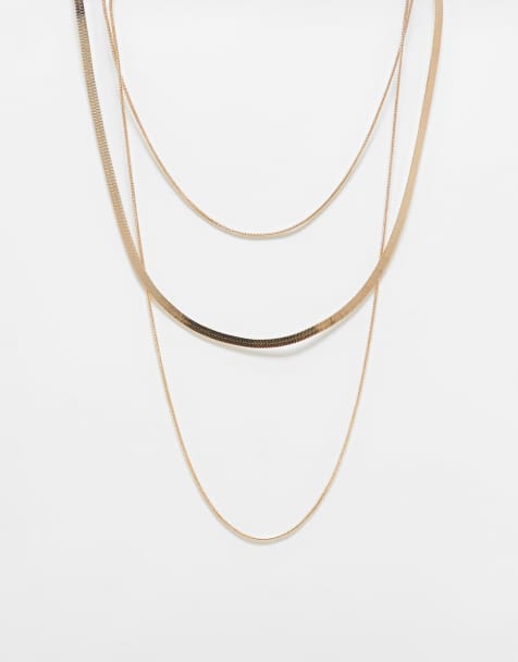 ASOS DESIGN multi-pack necklace with flat and thin chain rows in gold tone - view 1