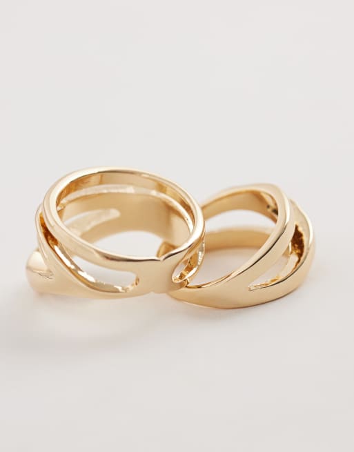 ASOS DESIGN multi-pack of abstract rings in gold tone, 2 of 3