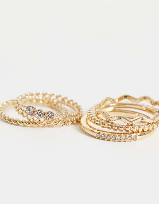 ASOS DESIGN multi-pack of everyday stacking rings in gold tone, 2 of 3