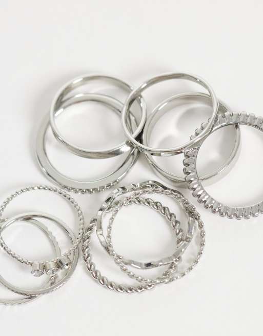 ASOS DESIGN multi-pack of everyday stacking rings in silver tone, 2 of 3