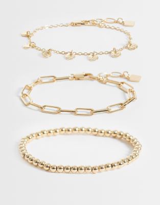 Asos Design Multi-pack Of Mixed Beaded And Chain Bracelets In Gold