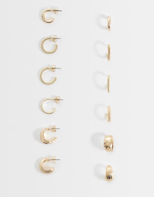 ASOS DESIGN multi-pack of mixed everyday hoops in gold tone