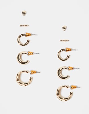 multi-pack of mixed hoop and stud earrings in gold tone