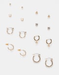 [ASOS DESIGN] ASOS DESIGN multi-pack of mixed hoop and stud earrings with faux pearls in gold tone No Size GOLD