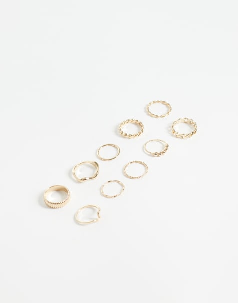 ASOS DESIGN multi-pack of mixed rings in gold tone - view 1