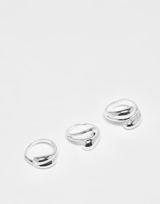 Asos Design Multi-pack Of Rings With Bubble Wavy Design In Silver