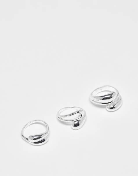 ASOS DESIGN - Multi-pack ringen met golvend bubbelontwerp in zilverkleur - view 1