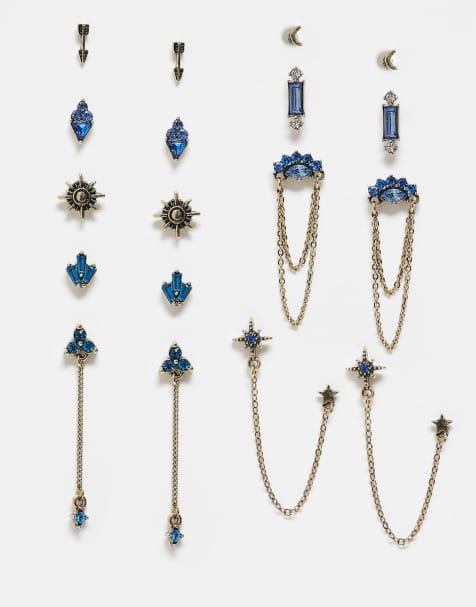 ASOS DESIGN multi-pack stud earrings in blue faux crystal mix - view 1