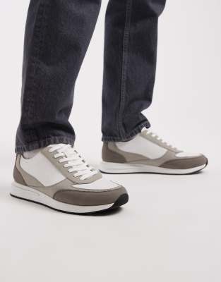 multi panelled grey and white lace up trainer
