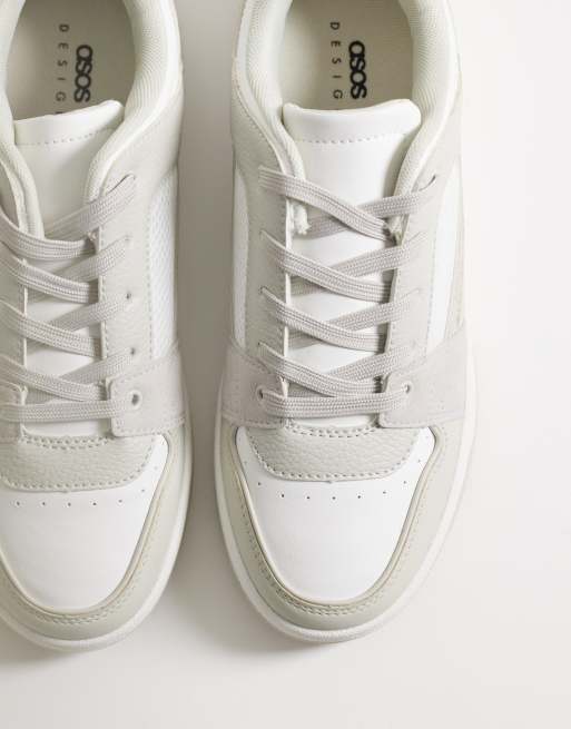 ASOS DESIGN multi panelled sneakers in white and light grey, 2 of 5